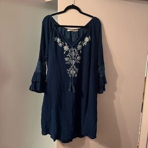 Navy Blue Embroidered Women's Dress
